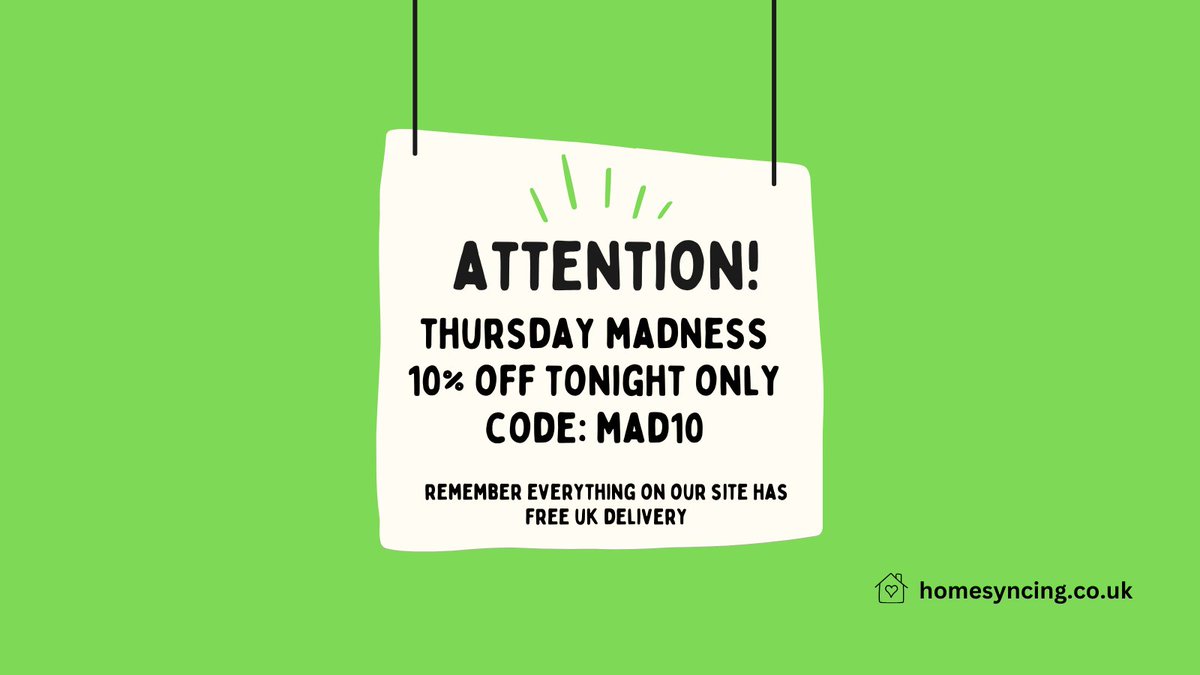homesyncing's tweet photo. ATTENTION!
Thursday Madness
10% off tonight only
CODE: MAD10
**remember everything on our site has FREE UK DELIVERY
https://t.co/CMTUJ80rOl
#discount #vouchercode #moneyoff #thursdaymadness #furnituresale #furniture #discountcode #giftsale #lightingsale #mirrorsale https://t.co/ZT6Fm7UMTn