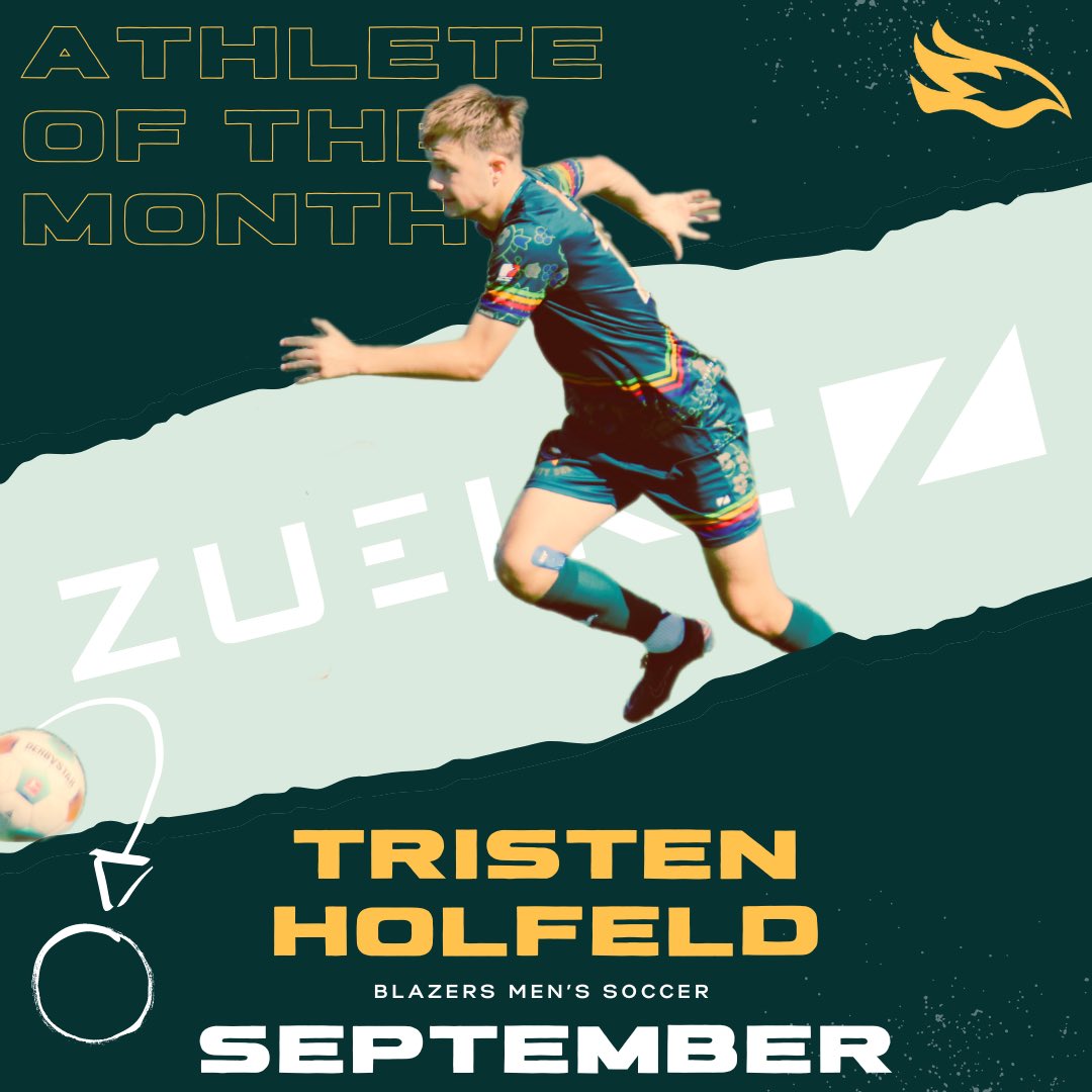 🚨Tristen Holfeld of Men’s Soccer has been selected as the @zueike Male Athlete of the Month for September!

👉🏼Read more about the rookie midfielder’s season so far at Blazers.CMU.ca

#weareallblazers #lovethedove #zueike #loungeeverywear 

🕊