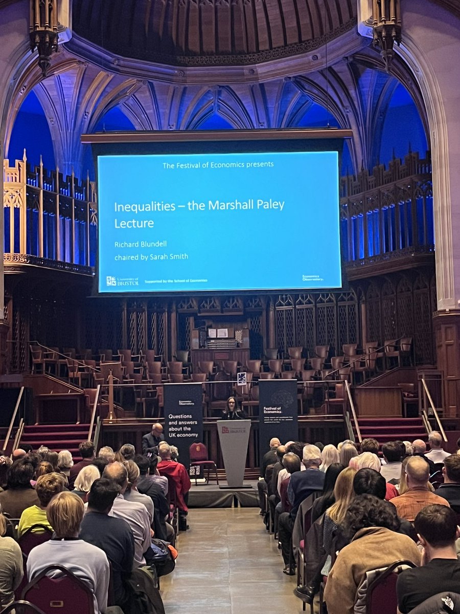 EconObservatory's tweet photo. Inequalities - the Marshall Paley lecture at @BrisUniEvents @BristolUniEcon with Sarah Smith and @R_Blundell_UCL #economicsfest https://t.co/S0gRYe1xZY