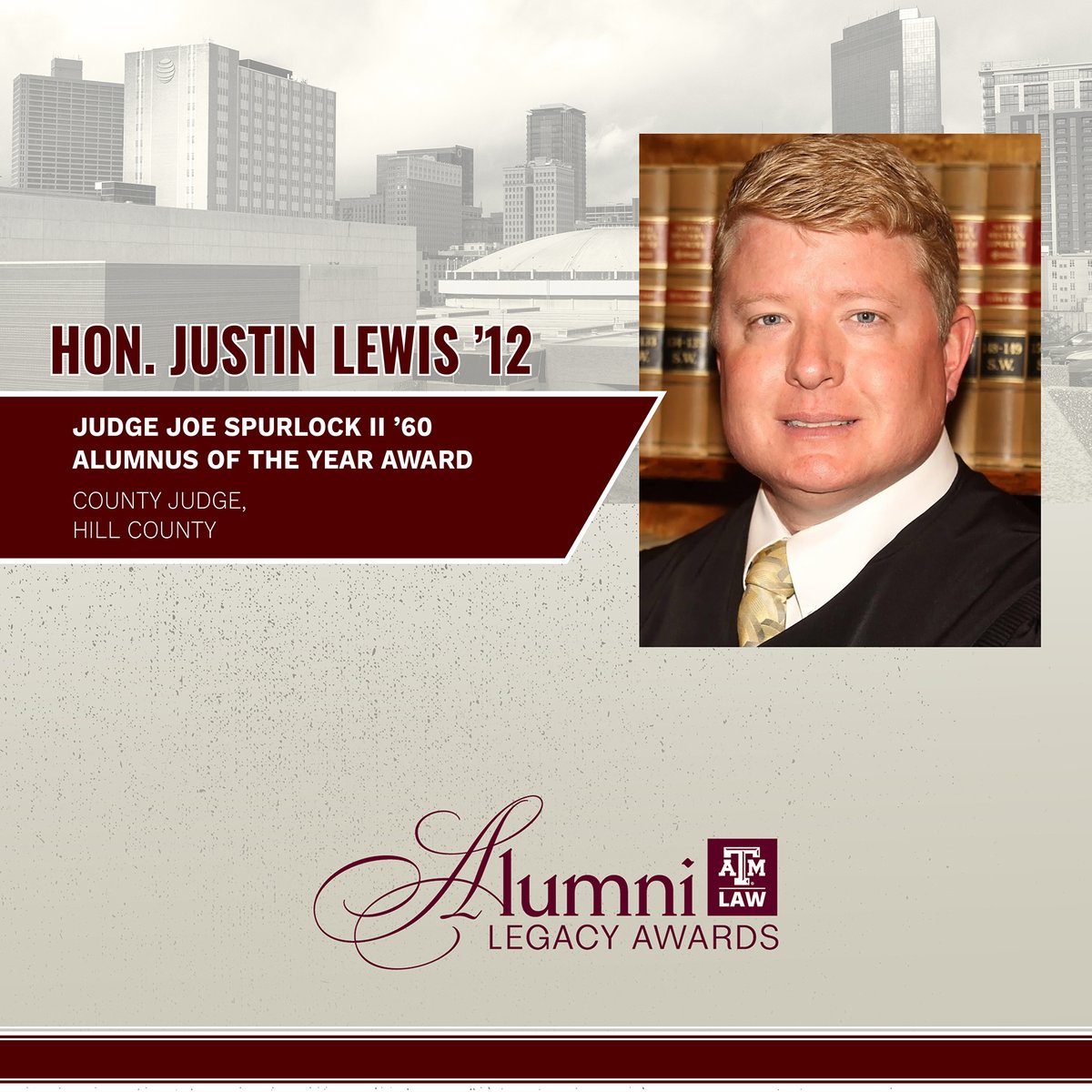 Congrats to our final Alumni Legacy Award recipient Hon. Justin Lewis ’12. 

Join us in honoring our seven award recipients at our ticketed reception on Saturday, Oct. 12.
🔗 hubs.li/Q02QcjsP0