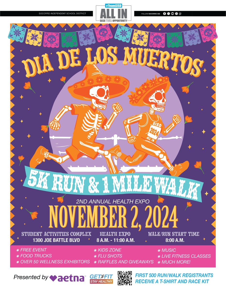 #TeamSISD 📢 We are partnering with <a href="/Aetna/">Aetna</a> to host the 2nd Annual Health Expo 5k Run and 1 Mile Walk! This is a FREE event open to all SISD Employees, friends, and families. Click here to register now! 👉 shorturl.at/JIC9g #ALLINFORHEALTH