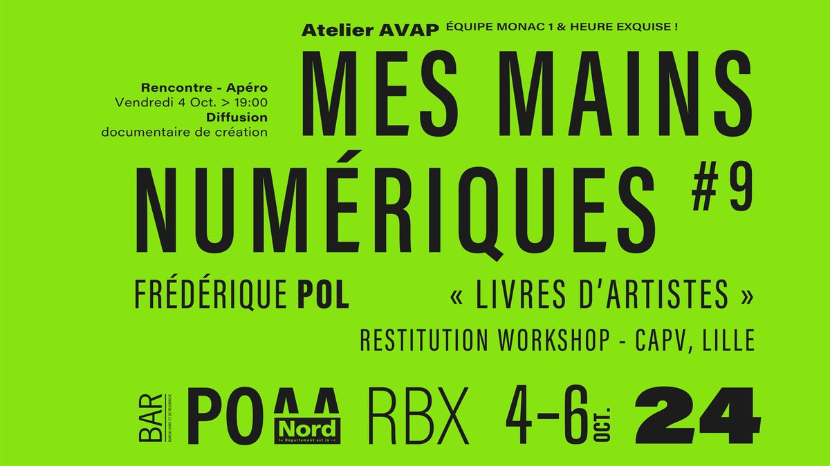 #BARRbx #iloverbx #hellolille #hdftourisme #pooa2024 #avap #video #filmdocumentaire #artistbooks #livreartiste #workshop Diffusion Apéro Rencontres avec la réalisatrice Frédérique Pol de  "Livres d'Artistes" - work in progress | livres réalisés, au CAPV de  Lille,