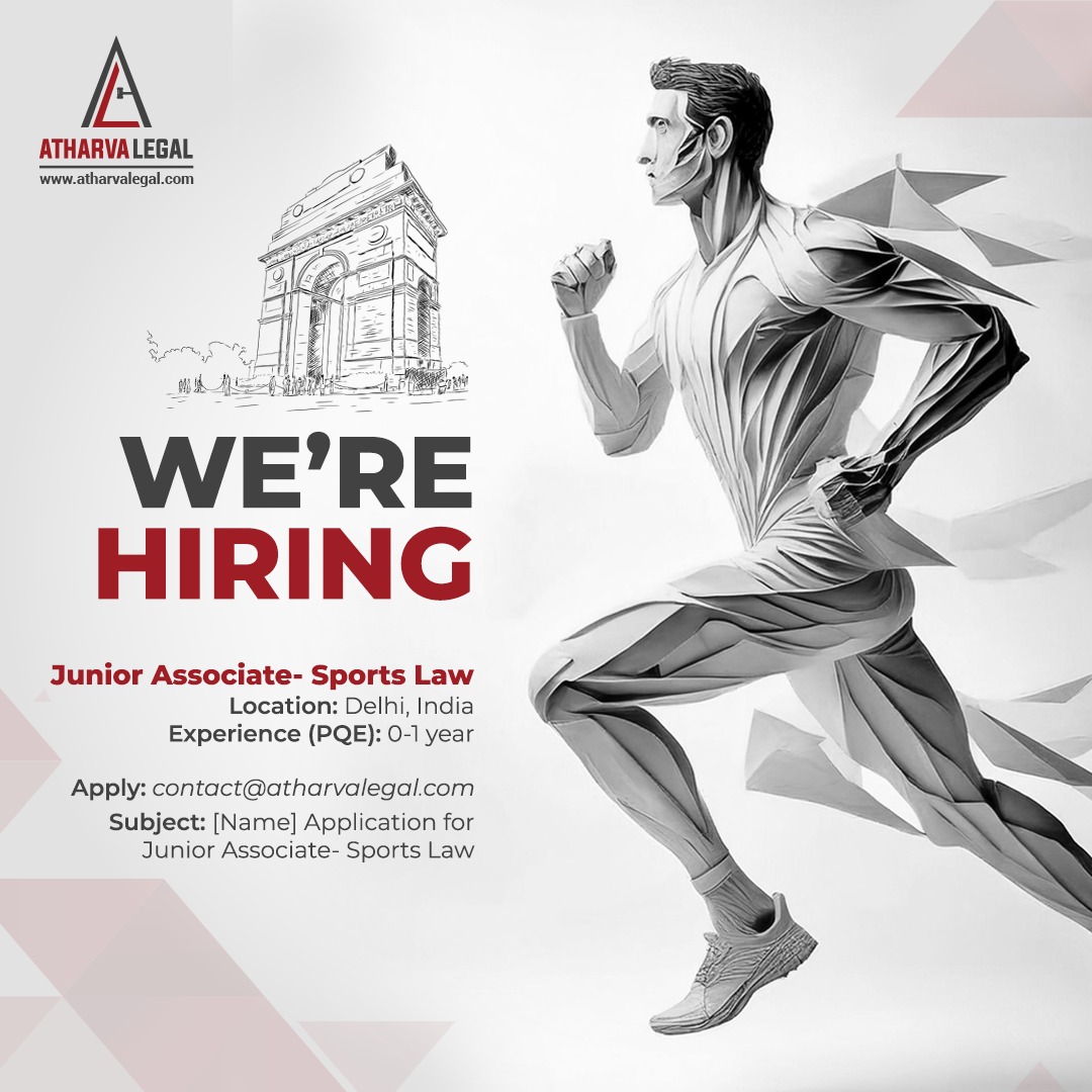 atharvalegal's tweet photo. We’re #hiring: Junior Associate (Sports Law) 🚨  
Kickstart your legal career with us and explore the dynamic field of sports law!  
📍 Location: Delhi  
📩 Apply now: hr@atharvalegal.com  
Subject: [Name] Application for Junior Associate - #sportsLaw  
Joining: ASAP
#lawtwitter https://t.co/wSR1N2fETN