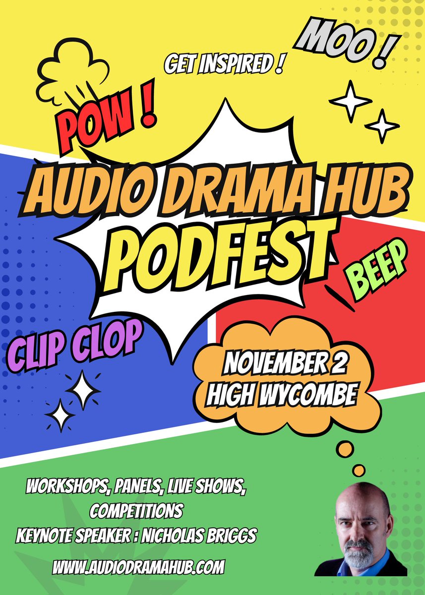 Order your tickets for the Audio Drama Hub Podfest 2024 on  2nd November in High Wycombe. Workshops, panels, live shows, competitions and key note speaker - Nicholas Briggs from Big Finish.   Please share. eventbrite.co.uk/e/audio-drama-…