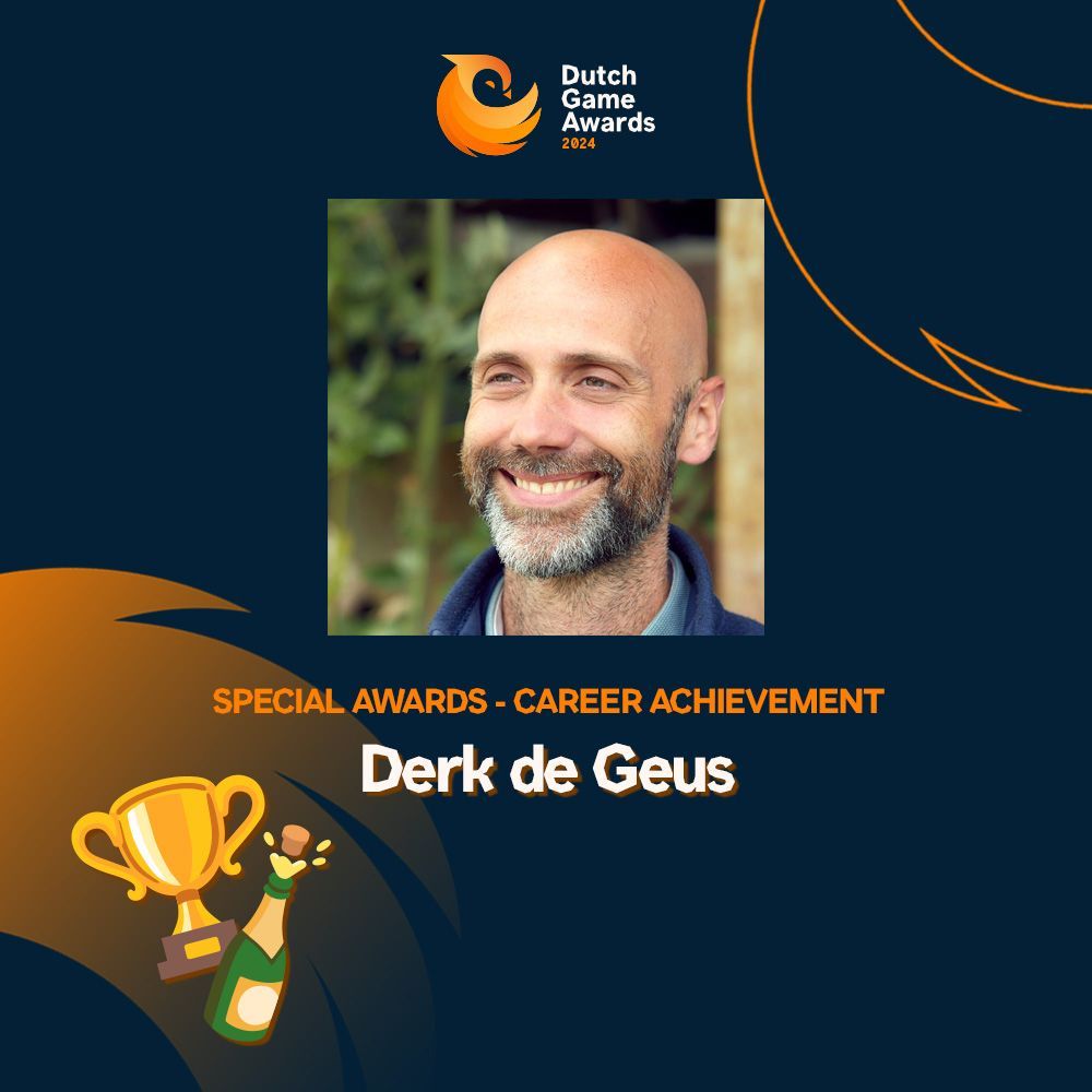 🌟 Derk de Geus wins the Career Achievement Award for his 20 years of running a game studio and his leadership in the DGA. Congratulations on this incredible achievement <a href="/derkdegeus/">Derk de Geus</a>! 👏 #CareerAchievement #Games #DutchGameAwards #DutchGamesIndustry #DutchGameAssociation 🎉