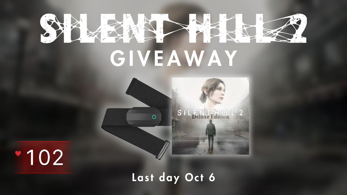 Pulsoid - Heart Rate Streaming (@pulsoid_app) on Twitter photo Silent Hill 2 giveaway for streamers! 🌫️🔥
Silent Hill 2 Deluxe Edition 🔦+ Heart rate monitor + 3 months of the BRO plan
To enter:
💙 and retweet, follow <a href="/pulsoid_app/">Pulsoid - Heart Rate Streaming</a>
Write a reply containing your Twitch or YouTube link 🔗
🫣 A little teaser of what we prepared in the image😉 Silent Hill 2 giveaway for streamers! 🌫️🔥
Silent Hill 2 Deluxe Edition 🔦+ Heart rate monitor + 3 months of the BRO plan
To enter:
💙 and retweet, follow <a href="/pulsoid_app/">Pulsoid - Heart Rate Streaming</a>
Write a reply containing your Twitch or YouTube link 🔗
🫣 A little teaser of what we prepared in the image😉
