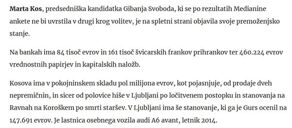 BojanPozar's tweet photo. ➡️ Premoženje Marte Kos. (Razlika očitna. (vir: mediji)
- Julija 2022, ko je kandidatka za predsednico RS:
