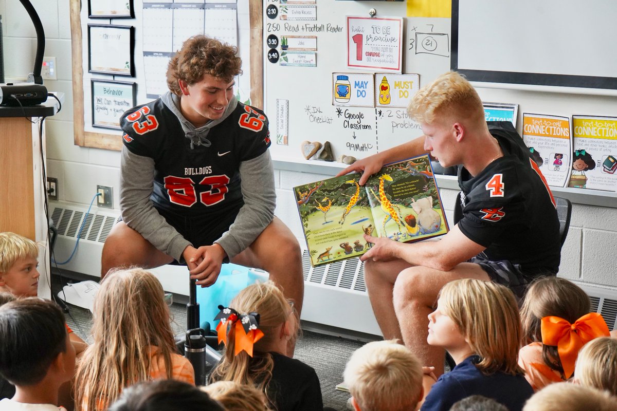 ByronCenterPS's tweet photo. Members of the Byron Center Football Team stopped by the elementary schools to read to students! 📖

Thank you for being awesome role models to the younger kids! 🐾🧡 https://t.co/YkLJKh4xcf