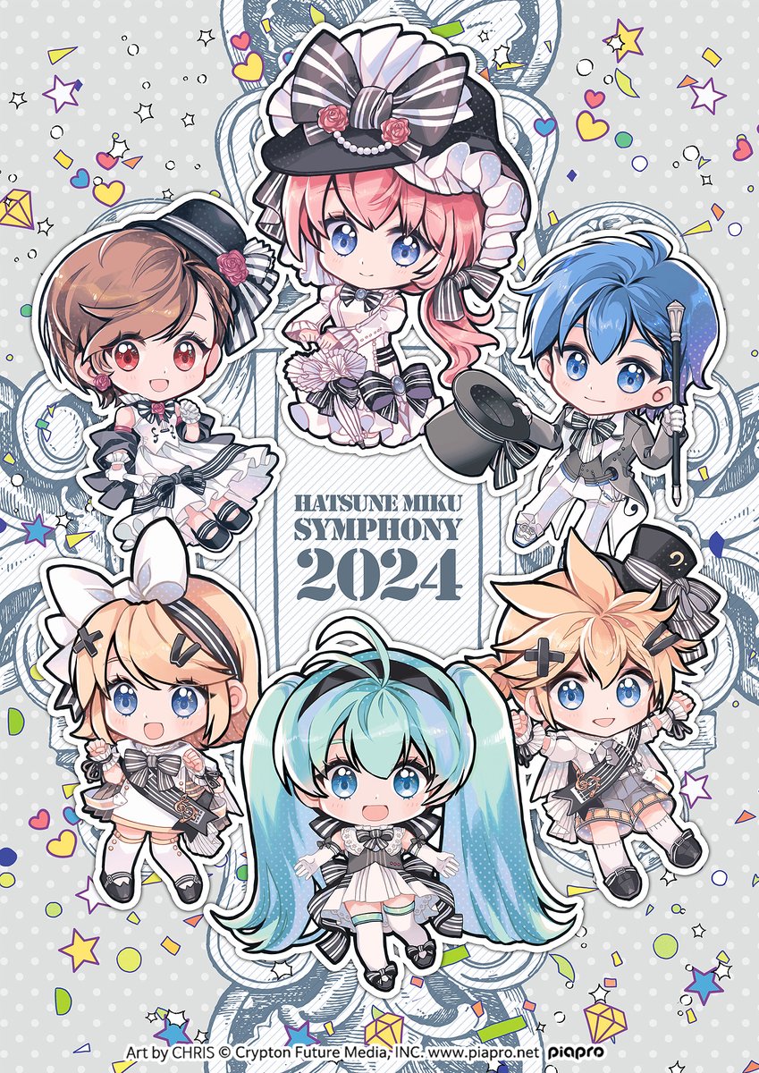 「初音ミクシンフォニー2024」横浜・神戸公演の描き下ろしイラストを描かせていただきました!Rellaさんがデザインした衣装で、デフォルメのピアプロキャラクターズ6人を描くことができて嬉しかったです✨ https://t.co/wHiEst8hWj  #初音ミクシンフォニー 