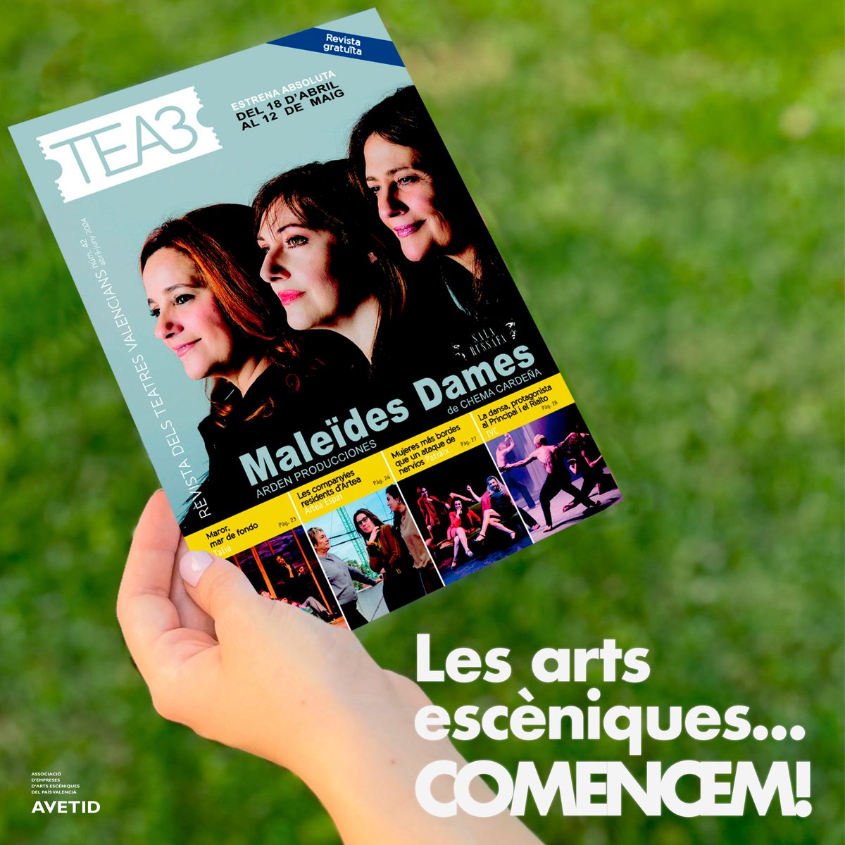 📖 Des d’AVETID vos animem a conéixer l’actualitat de les companyies, sales i teatres d’Alacant, València i Castelló amb TEA3

La revista dels teatres valencians impulsada per AVETID que pots trobar cada trimestre, gratuïtament, als espais culturals de la Comunitat Valenciana 🎭