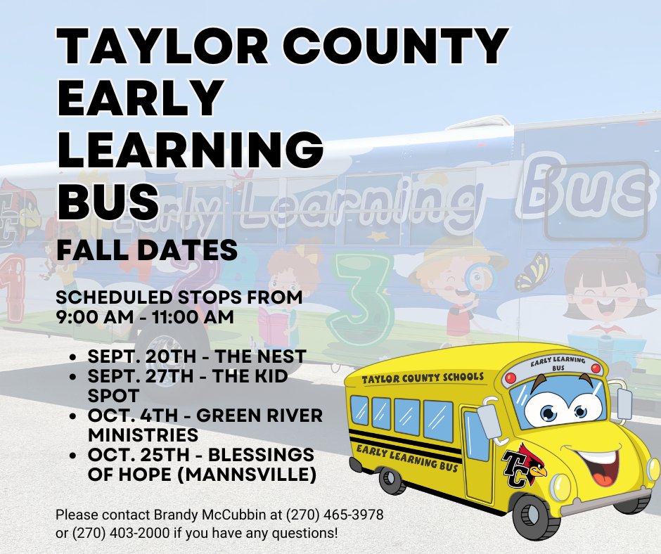 TC_Schools_KY's tweet image. 𝐑𝐄𝐌𝐈𝐍𝐃𝐄𝐑: The Early Learning Bus will be at Green River Ministries tomorrow, October 4, from 9 AM - 11 AM.

#tcpride #tccares #EarlyLearningBus