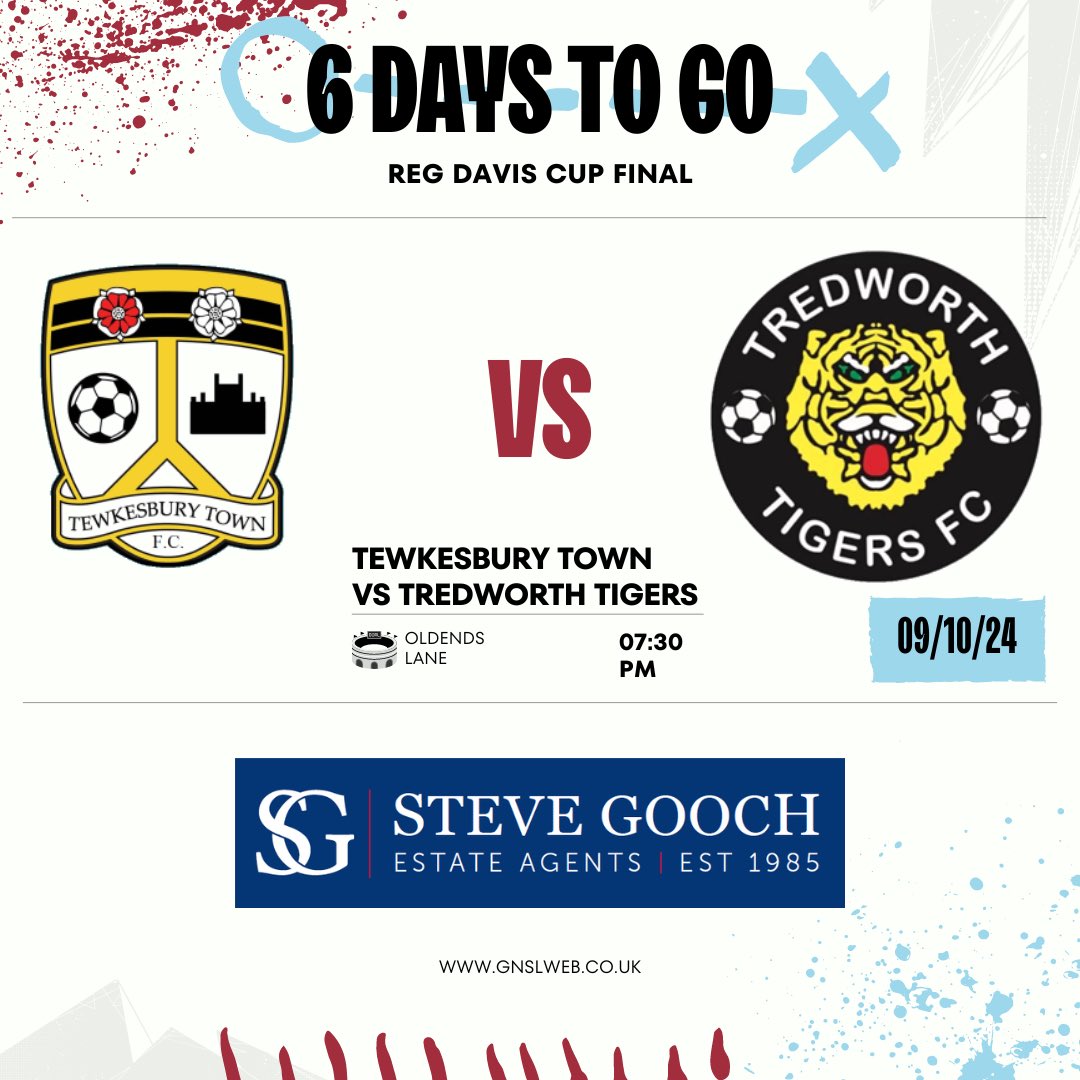 GNSL (@gnslofficial) on Twitter photo 🏆⚽️ 6 DAYS TO GO until the Reg Davis Cup Final!
<a href="/TewkesburyTown/">Tewkesbury Town FC</a> 🆚 <a href="/TredworthFC/">Tredworth Tigers</a>
📅 09/10/2024
🕢 Kick-off: 7:30 PM
📍 Venue: Oldends Lane
Who will claim the trophy? Don’t miss it! 🔥
#GNSL #CupFinal 🏆⚽️ 6 DAYS TO GO until the Reg Davis Cup Final!
<a href="/TewkesburyTown/">Tewkesbury Town FC</a> 🆚 <a href="/TredworthFC/">Tredworth Tigers</a>
📅 09/10/2024
🕢 Kick-off: 7:30 PM
📍 Venue: Oldends Lane
Who will claim the trophy? Don’t miss it! 🔥
#GNSL #CupFinal