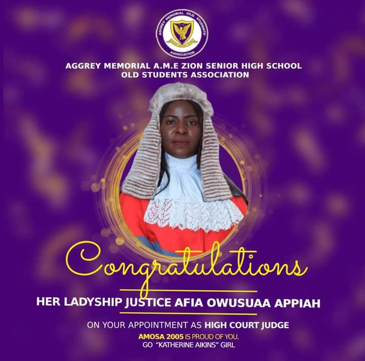 AggreyMemorial_'s tweet photo. Her Ladyship Justice Afia Owusua Appiah {AMOSA 05} We are immensely proud of you💜💛
#ProudlyAggrey
#AMOSA https://t.co/ERDx3EtFDj