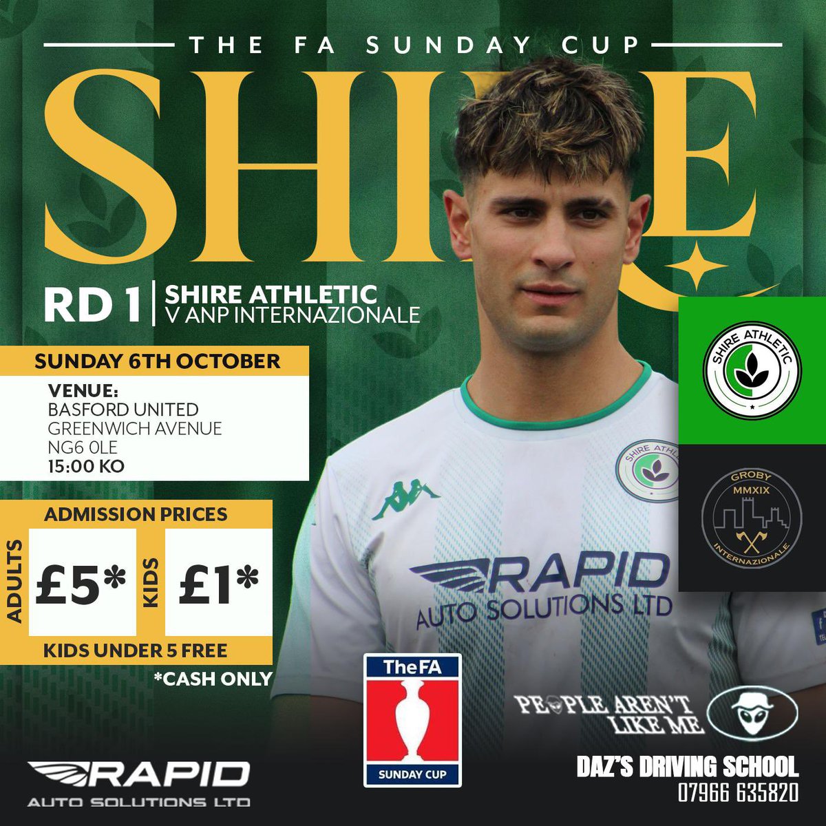 ShireAthletic's tweet photo. The Crème de la crème of Sunday football! Biggest game in our history please get down and show some support for the boys!! Lets make it a day to remember❤️🍺

🗓️ Sunday 6th October
🏆 @FASunday_Cup 
🆚 @anpinternazionalefc 
📍 Basford United
⏰ 15:00
🎟️ £5/£1 - CASH ONLY

🟢⚪️ https://t.co/OAhymfWCId