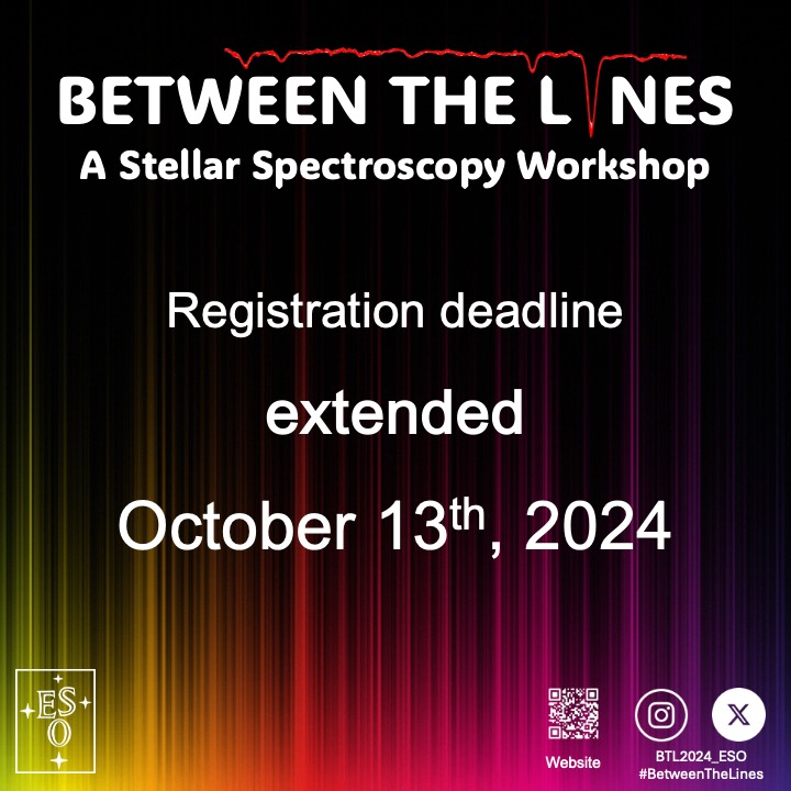 We are delighted to announce the extension deadline for the mini-workshop #BetweenTheLines

Save the date and register here:
eso.org/sci/meetings/2…
