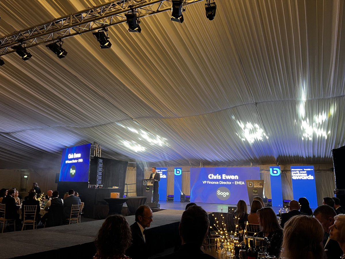 It’s <a href="/sageuk/">Sage UK</a> VP Finance Director - EMEA, Chris Ewen kicking off proceedings. He’s talking about the collective pride in the region #NEBizAwards