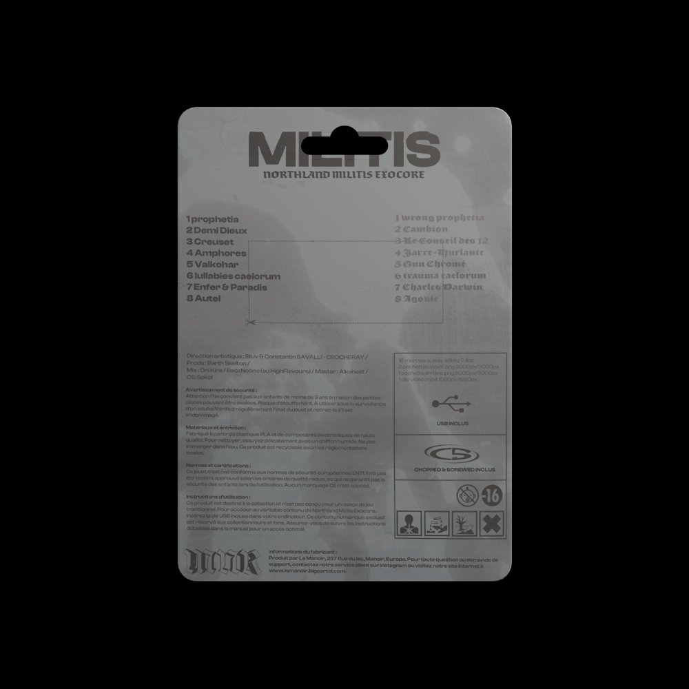 NORTHLAND MILITIS EXOCORE - PHYSIQUE DISPONIBLE

manoircorp.bigcartel.com/category/milit…

Inclus : une figurine et une clef USB contenant le projet Northland Militis Exocore et du contenu exclusif 🤫

DA et production : <a href="/stuvpic/">STUV</a>
3D : <a href="/imaginecsc/">CONSTANTIN 👁️</a>