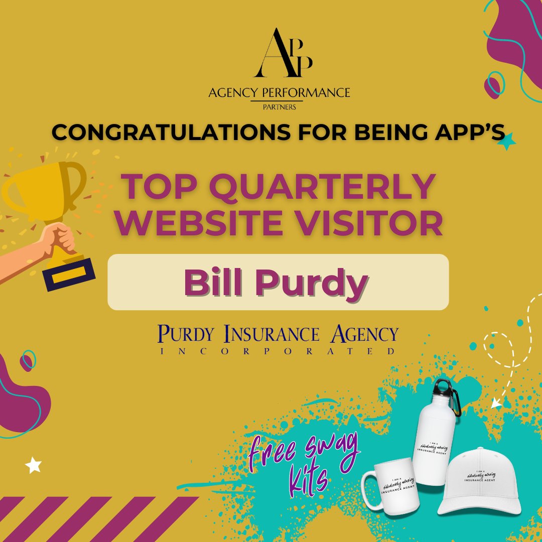 Appsinsurance's tweet image. Shoutout to Bill Purdy of Purdy Insurance Agency, Inc. for being recognized as APP&apos;s Top Quarterly Website Visitor! 🏆

Your dedication to staying connected and engaged with the latest in the industry is inspiring. Keep up the great work, Bill! 💪

#TopVisitor #APPRecognition