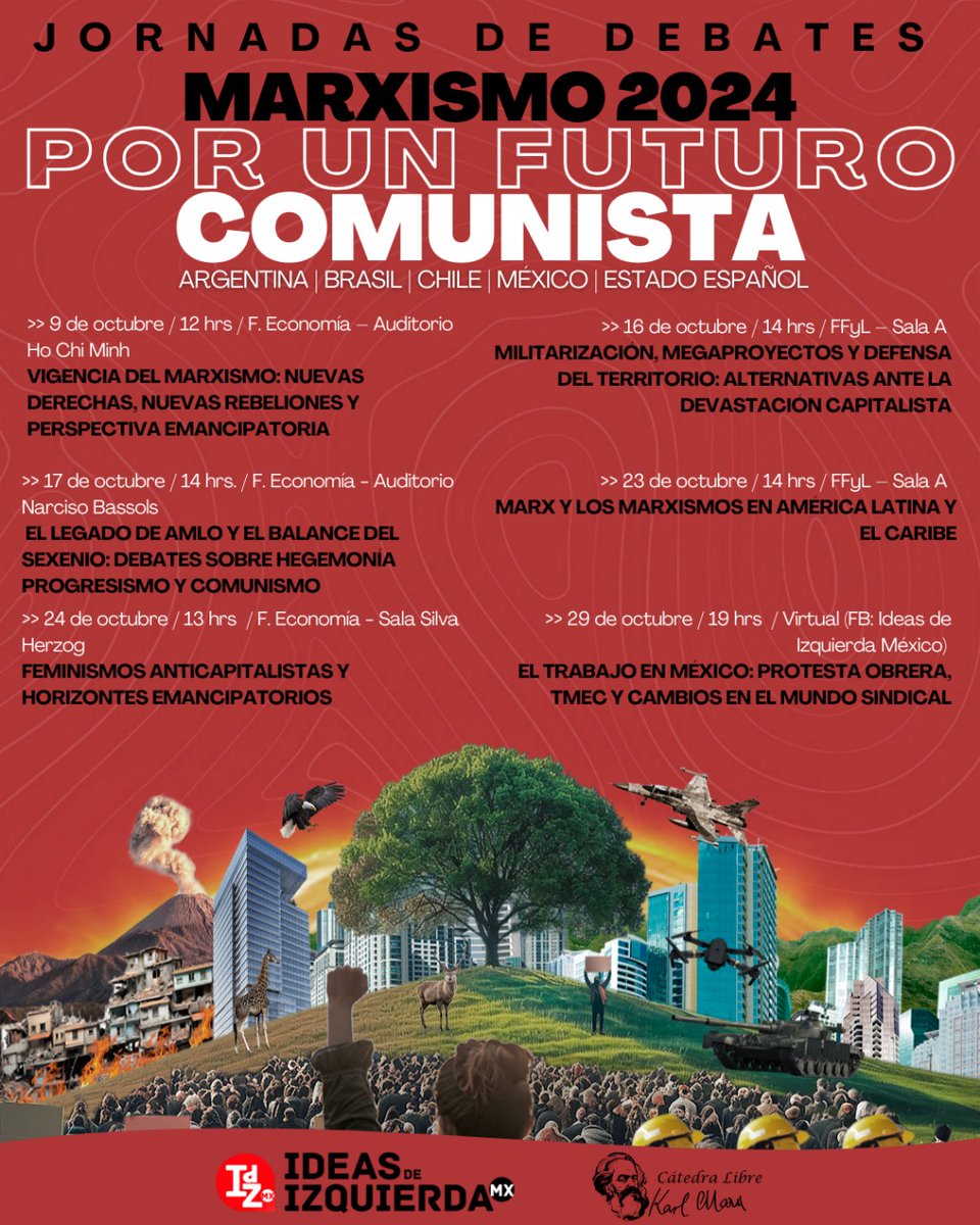 Izquierda Diario MX (@laizqdiariomx) on Twitter photo A partir de este 9 de octubre, asiste a las #JornadasPorUnFuturoComunista #Marxismo2024 que organizamos desde la revista <a href="/ideasdeizqmx/">Ideas de Izquierda México</a> La Izquierda Diario, la <a href="/CatedralibreKar/">Cátedra Libre Karl Marx</a> y la <a href="/AgJuvAnticapMx/">Agrupación Juvenil Anticapitalista</a> A partir de este 9 de octubre, asiste a las #JornadasPorUnFuturoComunista #Marxismo2024 que organizamos desde la revista <a href="/ideasdeizqmx/">Ideas de Izquierda México</a> La Izquierda Diario, la <a href="/CatedralibreKar/">Cátedra Libre Karl Marx</a> y la <a href="/AgJuvAnticapMx/">Agrupación Juvenil Anticapitalista</a>