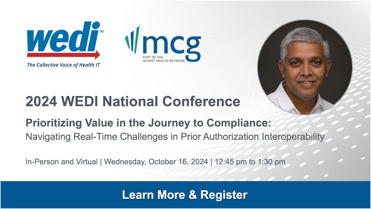 MCG (@mcg_health) on Twitter photo MCG AVP of Technology & #Interoperability & ONC HITAC Member, Rajesh Godavarthi, will be a featured speaker at the 2024 <a href="/WEDIonline/">WEDI</a> National Conference. He will discuss MCG's real-world implementation of #priorauth #automation Learn more: members.wedi.org/event-calendar… MCG AVP of Technology & #Interoperability & ONC HITAC Member, Rajesh Godavarthi, will be a featured speaker at the 2024 <a href="/WEDIonline/">WEDI</a> National Conference. He will discuss MCG's real-world implementation of #priorauth #automation Learn more: members.wedi.org/event-calendar…