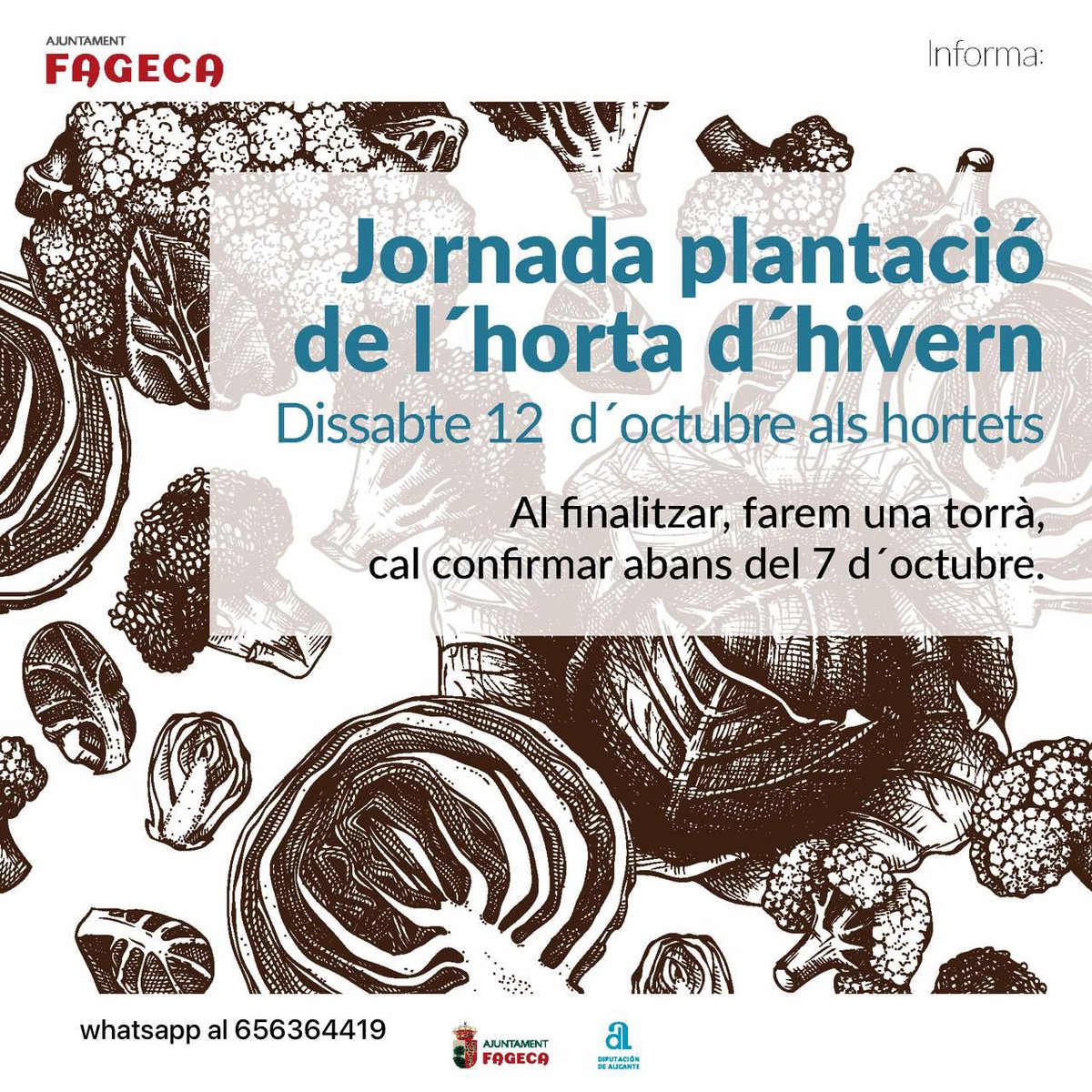 🗣️Jornades d’agricultura eco aprofitant els nostres horts urbans🥕🥬

🌶️Introducció a l’agricultura ECO. 
🌶️Taller d’oli ECO del bancal a la taula
🌶️L’horta d’hivern als horts urbans. 
🌶️Llavors i sabors de l’hort. 

Promocionem la vida saludable i les bondats de la nostra terra.