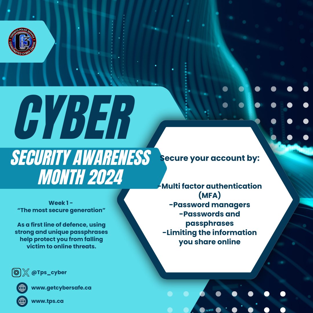 TPS - Coordinated Cyber Centre (@tps_cyber) on Twitter photo “The most secure generation”
Understand the importance of securing online accounts. The first defense is using strong and unique passphrases to help protect you from online threats. Here are some ways we can protect ourselves:
-Limit the personal information that you share online “The most secure generation”
Understand the importance of securing online accounts. The first defense is using strong and unique passphrases to help protect you from online threats. Here are some ways we can protect ourselves:
-Limit the personal information that you share online