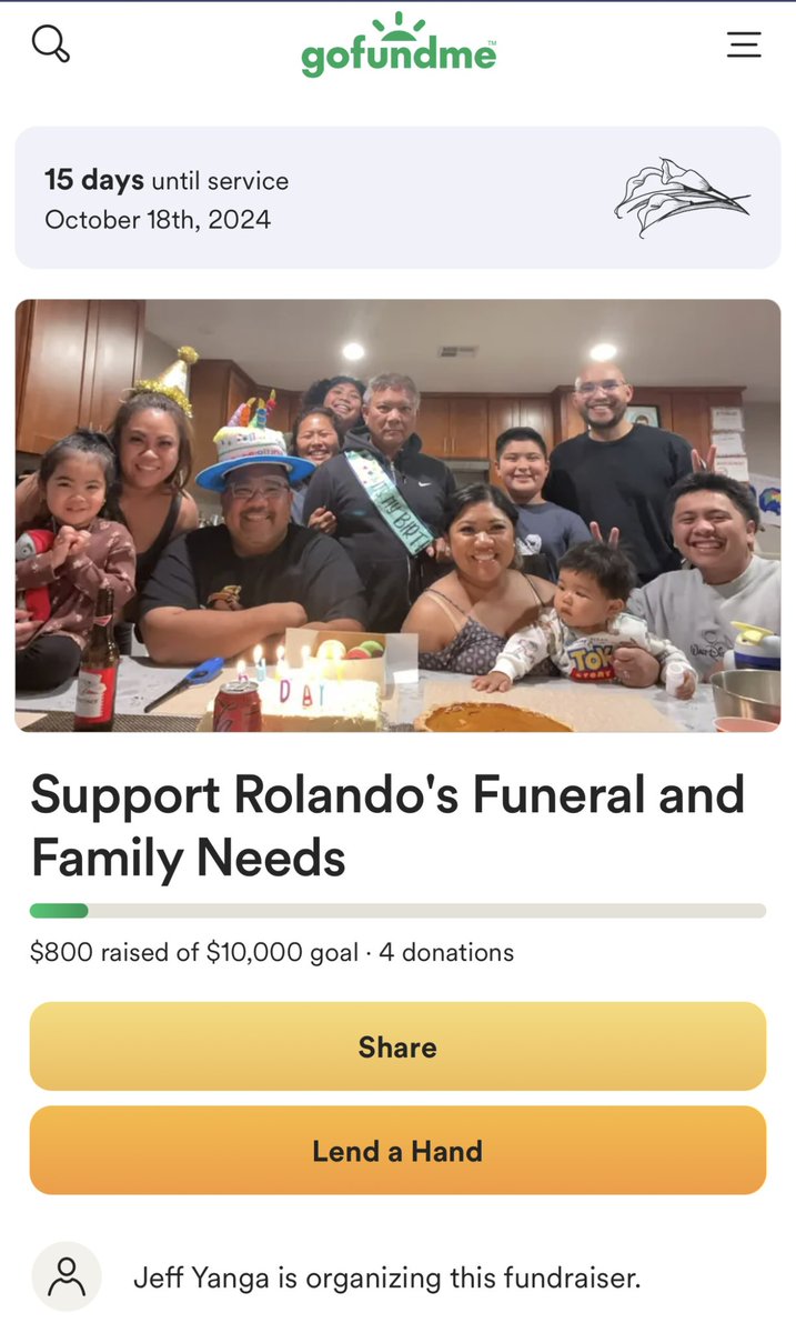 Rolando’s wife confirmed with me this is their official <a href="/gofundme/">GoFundMe</a> to help with funeral expenses. He was murdered outside his Daly City home Sunday evening. A 21-year old and his mother were arrested in connection to the shooting which the DA says started as a dispute at a local