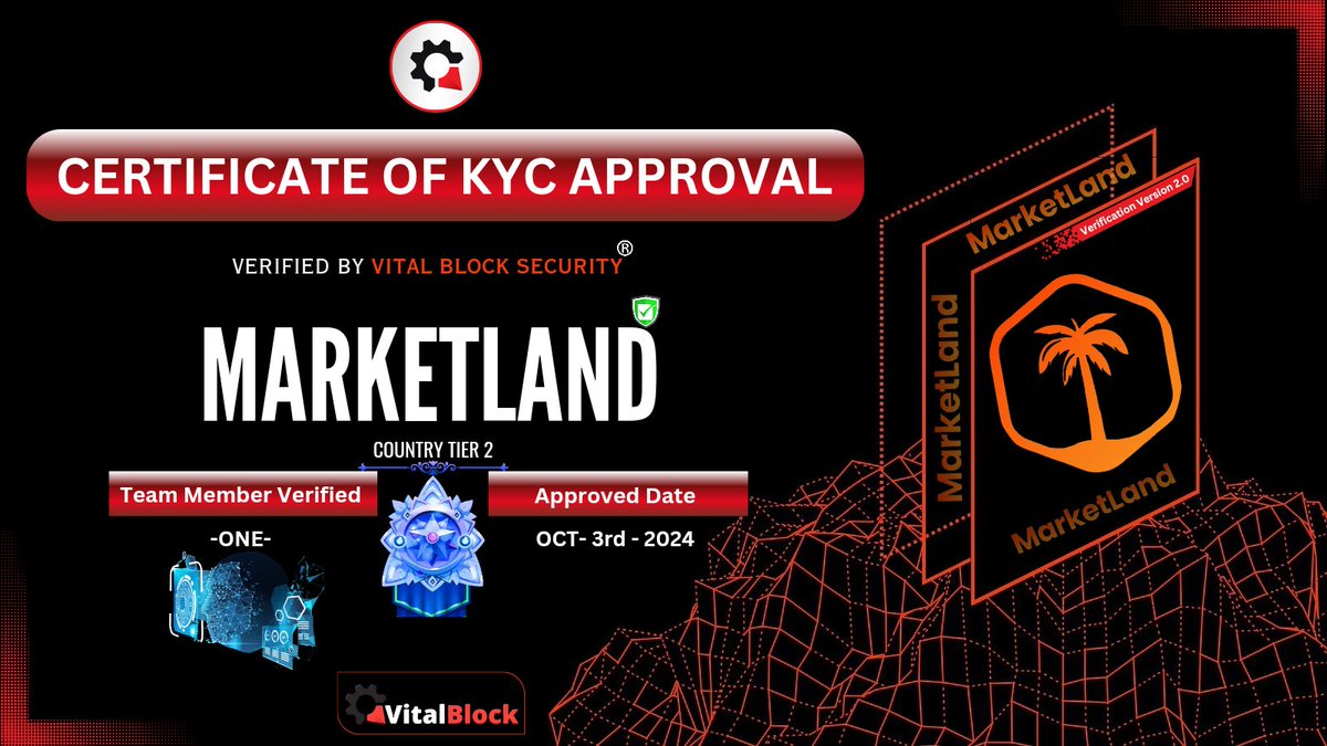 🛡️ <a href="/VB_Audit/">Vital Block 🛡️</a> Has Completed The Project KYC Verification Of <a href="/Marketland_io/">Marketland</a> #MARKETLAND

📝VIEW KYC CERTIFICATION 🛡️github.com/Vital-block/Pr…

🌐 Join MARKETLAND ⤵️ 
💫 marketland.io

☎️ Book Services @vb_Audit

#Teamkyc #Crypto #KYC    #Cryptocurrency  #Security