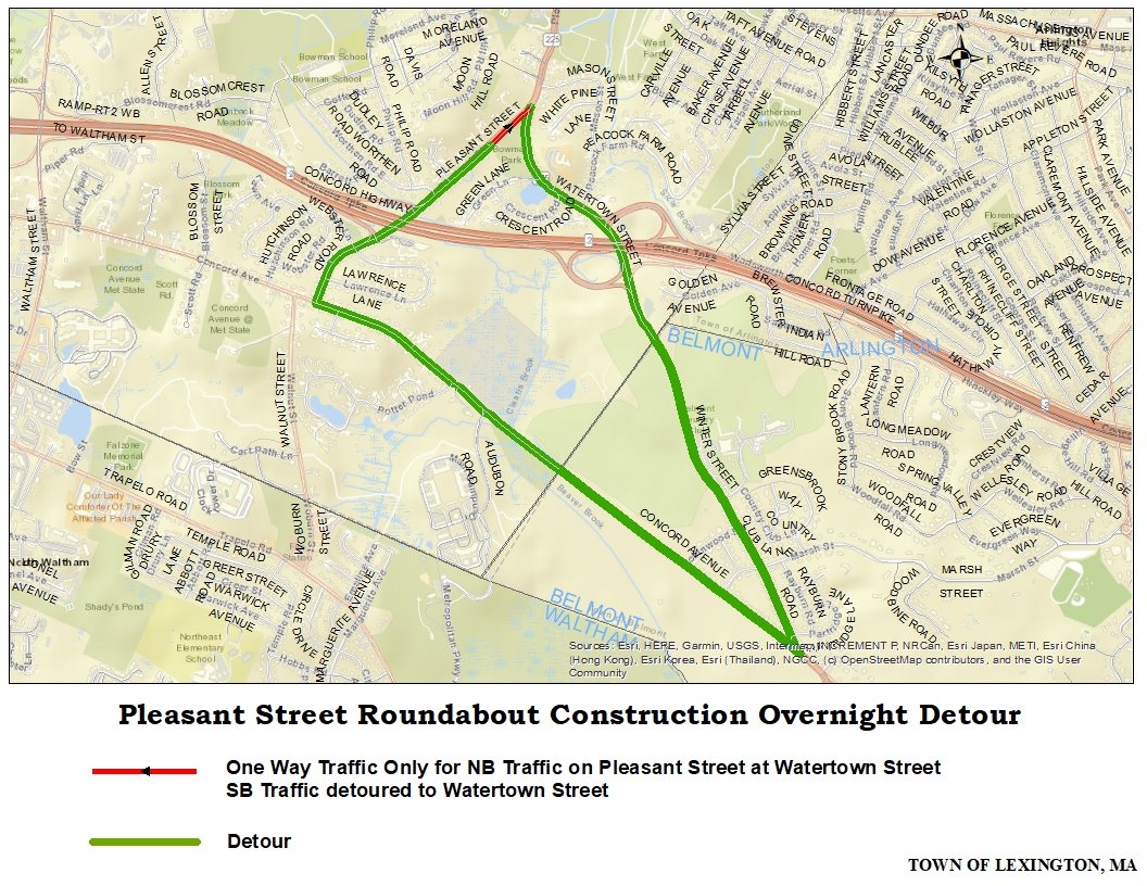 Pleasant St at Watertown St will be closed to sb traffic beginning at 3:30pm on 10/3/24. The overnight closure will be in place until noon, 10/4. Follow web for updates and other info.  lexingtonma.gov/265/Current-En… <a href="/TownOfLexMA/">Town of Lexington, MA</a> <a href="/LexingtonPolice/">Lexington Police (MA)</a> <a href="/LexpressBus/">Lexpress</a> <a href="/LPSBusUpdates/">Lexington School Bus</a>