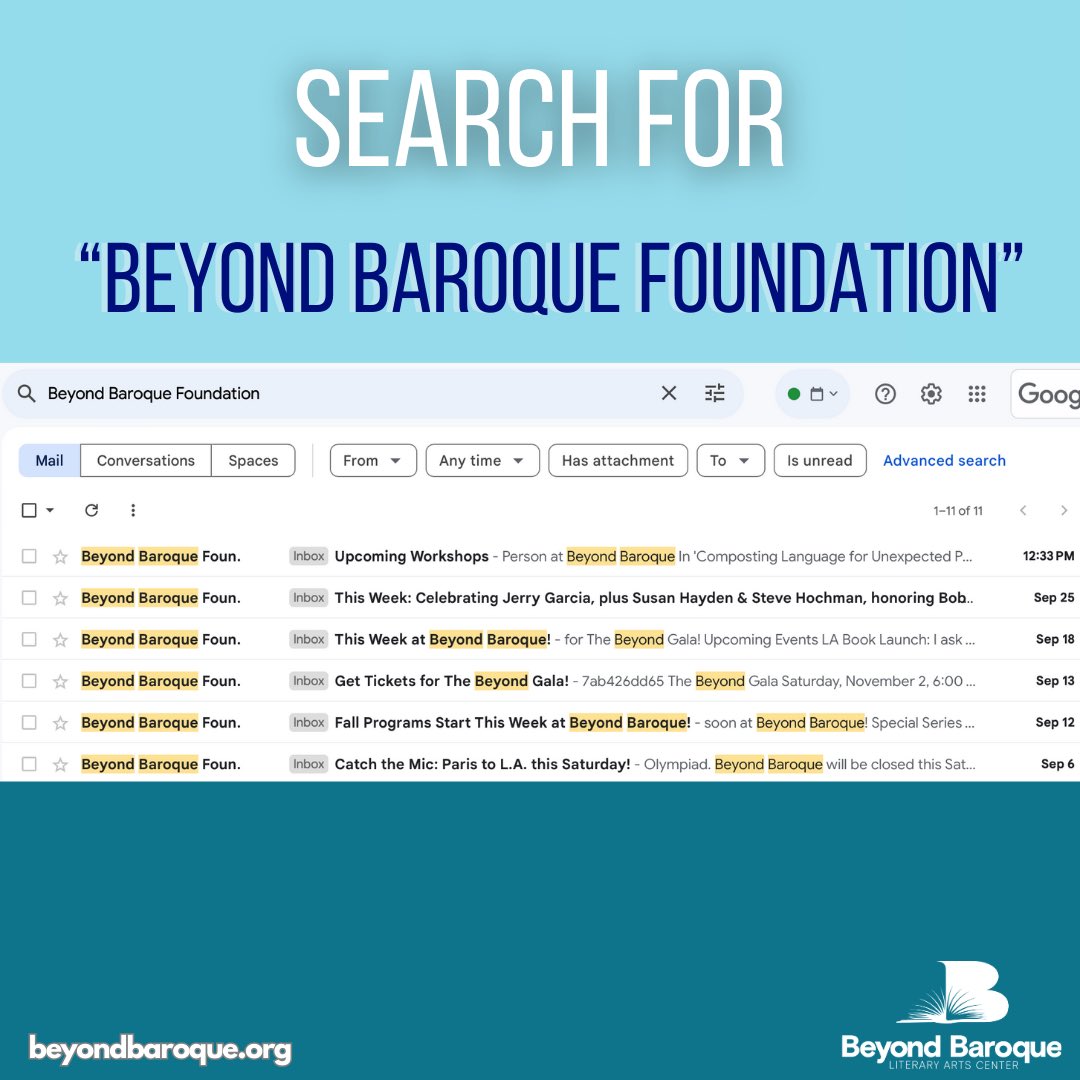 BBLitArts's tweet photo. 🗣️ Did you get our email this week?
📢 If you’ve signed up for our newsletter, but can’t find it in your Inbox, Beyond Baroque strongly encourages you to follow these steps! Our newsletter has all the latest on our upcoming events. Don't miss out!
#beyondbaroque https://t.co/YS3iWdlvp1