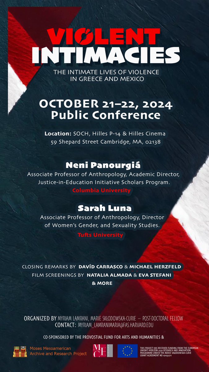 Myriam Lamrani (@myriamlam) on Twitter photo Join us 21-22 October, 2024 for the Anthropology conference Violent Intimacies #Greece & #Mexico <a href="/Harvard/">Harvard University</a> #SOCH
All welcome anthropology.fas.harvard.edu/event/public-c… Join us 21-22 October, 2024 for the Anthropology conference Violent Intimacies #Greece & #Mexico <a href="/Harvard/">Harvard University</a> #SOCH
All welcome anthropology.fas.harvard.edu/event/public-c…