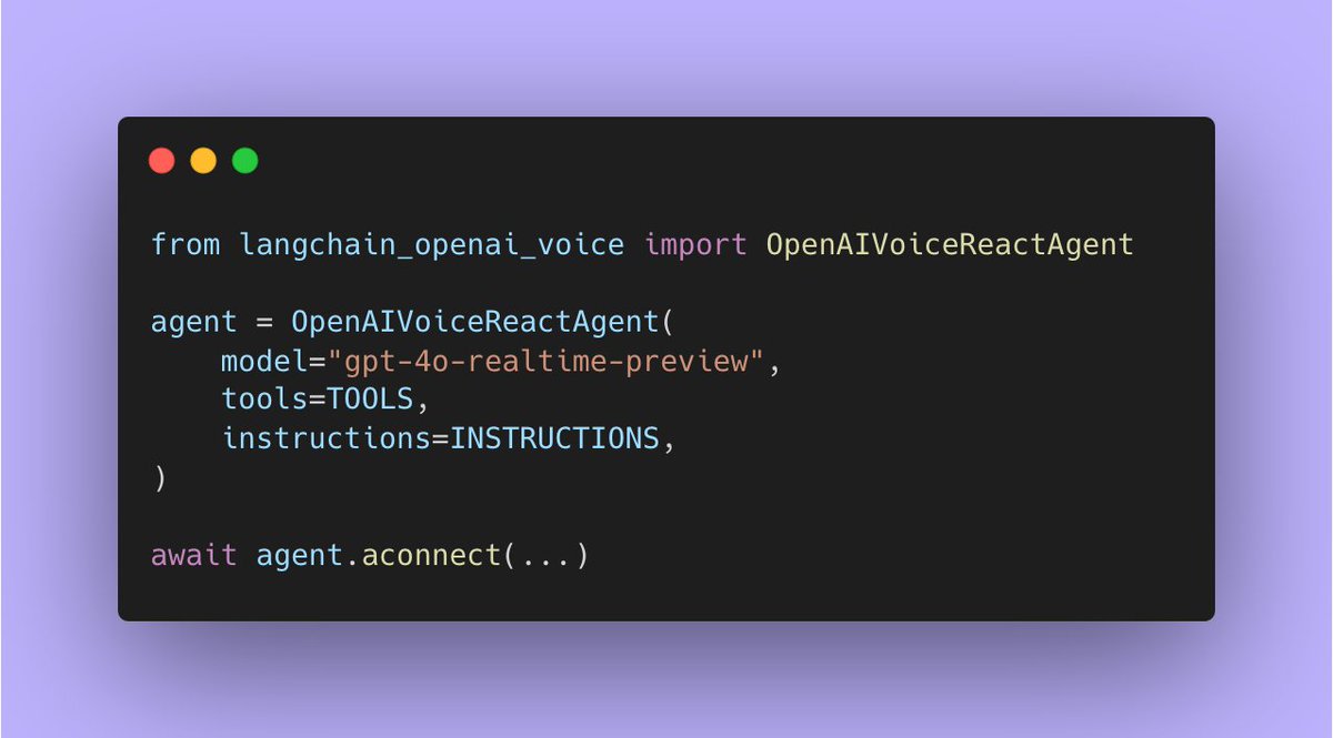 LangChainAI's tweet image. 🎤 Voice ReAct Agent 🤖

Using @OpenAI &apos;s new Realtime API, you can use the power of voice + tools to build custom voice experiences.

Check out our video of us talking to a simple agent that reasons and takes actions with a calculator and a @tavilyai web search tool.…