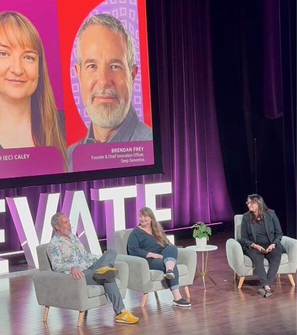 Did you see Poppy's Co-CEO <a href="/ECaley/">Elizabeth Caley</a> at @elevatetechca today?
Thank you to @theavnishah and Brendan Frey for an illuminating conversation. They shared insights and personal stories on the path from academic breakthrough to market. 
A special shout-out to all who attended.
#tech