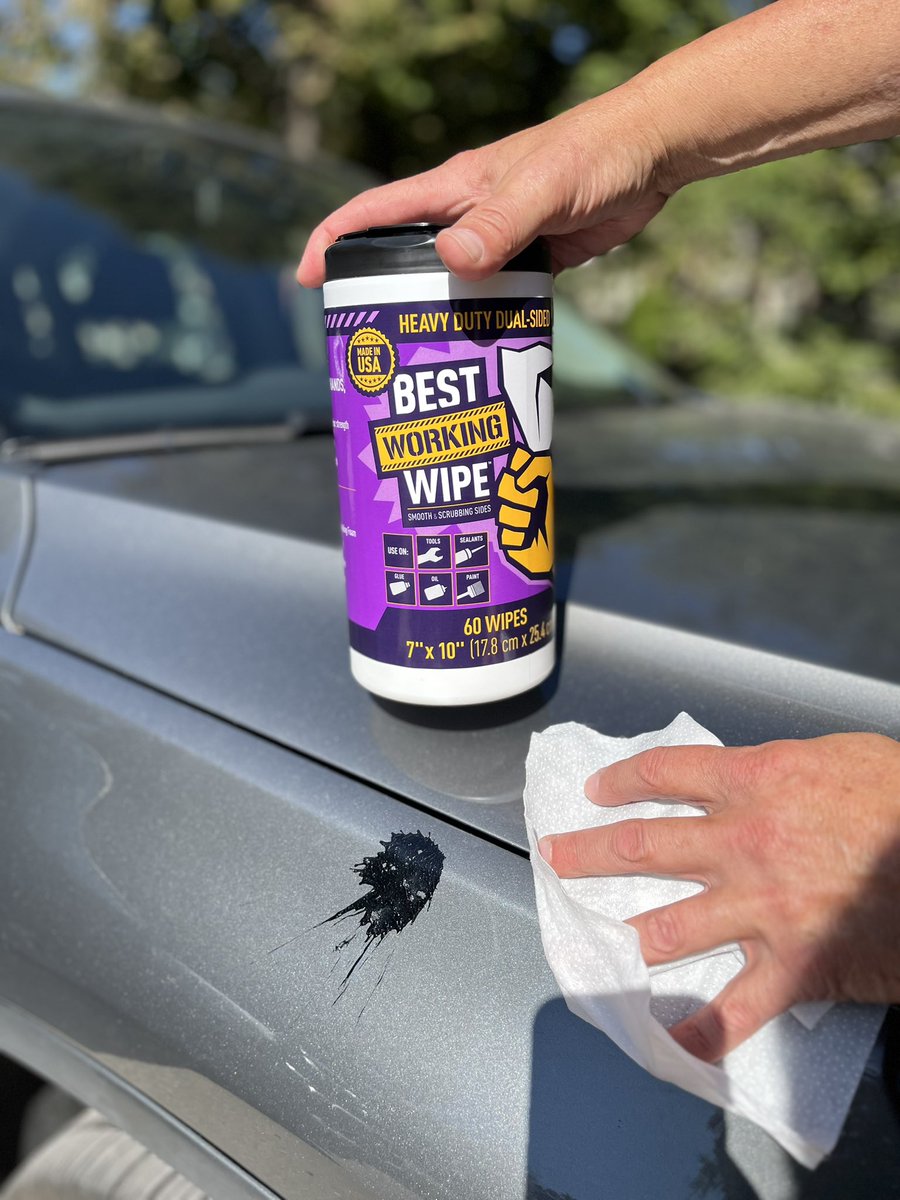 BestWorkingWipe's tweet photo. Tar? No problem! Our wipes are tough on the toughest messes, and will make your car shine like new again! #CarCare #EffortlessCleaning #industrialcleaningsupply #newproduct #mechanic #paint #jansan #towel #wipe #workingwipes #cleaning https://t.co/UauxYULd5R