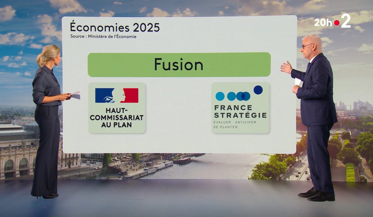 NMalaboeuf's tweet photo. Hier soir, le #JT20H de #France2 a montré lors d’une animation un logo tronqué de #FranceStratégie « Évaluer, anticiper, se planter » https://t.co/nN1ihyDh5S