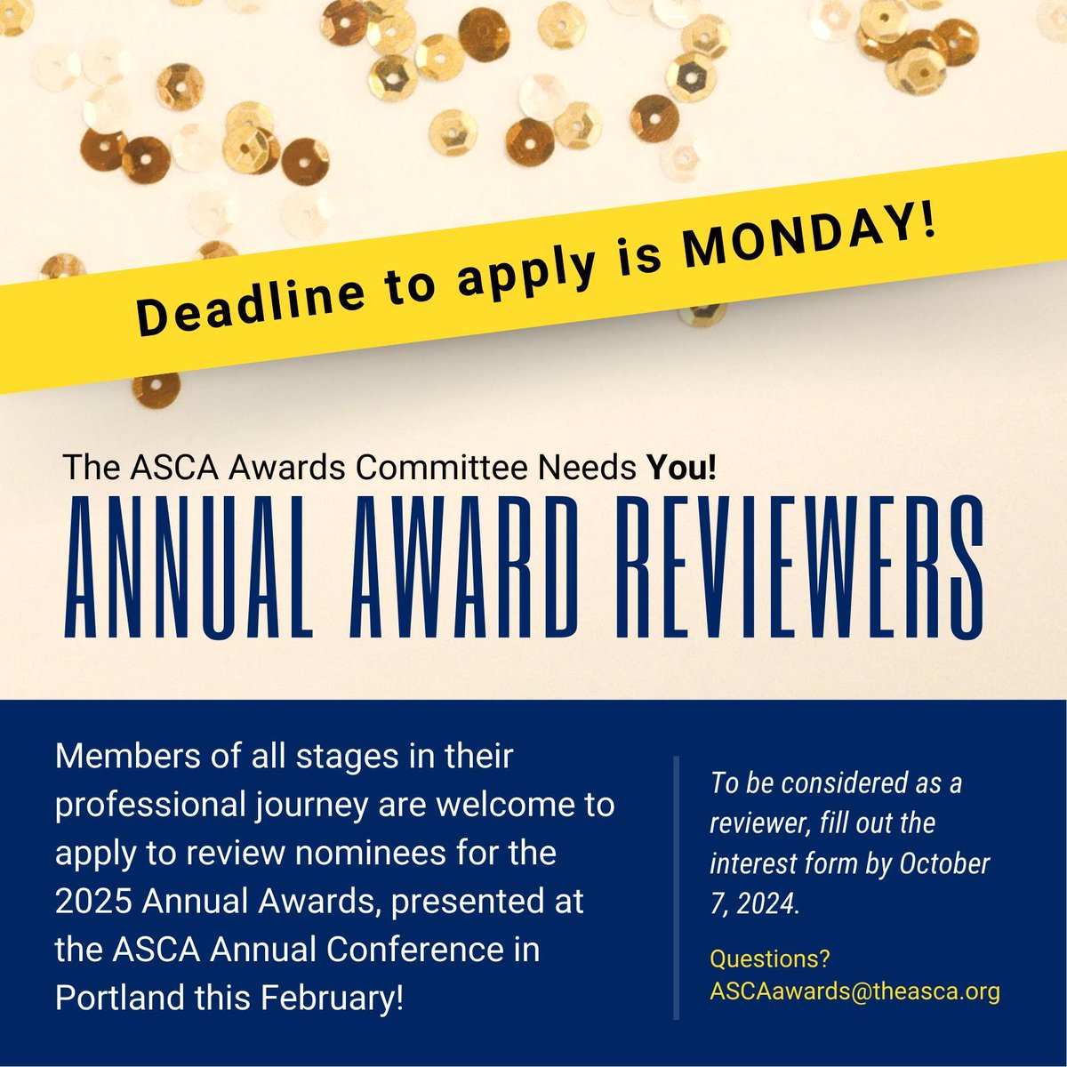 Whether you're new to student conduct or you're a seasoned pro, being an ASCA Award Reviewer is a great opportunity to play a role in highlighting the achievements and efforts of the membership. Submit your interest by filling out the form by October 7: buff.ly/3zMSZ0v