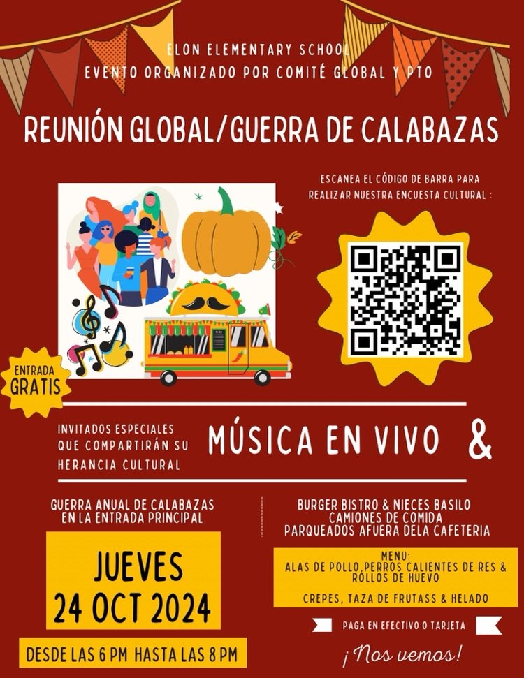 🎉🎉Join us for our 🌎Global Gathering and 🎃Pumpkin wars as we embrace our school's beautiful multicultural community!!! The afternoon is promised to be filled with lots of fun and entertainment💃🏼🕺🏼🍔🥙🍕🌮

All are welcome😁
Entry is FREE🤩🥳

Come have some fun with us‼️🌎