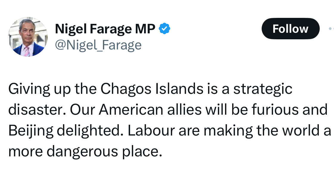 Halcruttenden's tweet photo. US welcomed it and the US-UK base remains. For a man who inspires rioting because we’re not being told the truth, he sure undermines the truth here. As for making world more dangerous, Farage supports a US Presidential candidate who tried to overthrow democracy when he lost.🤪 https://t.co/iKUxrwMwKs