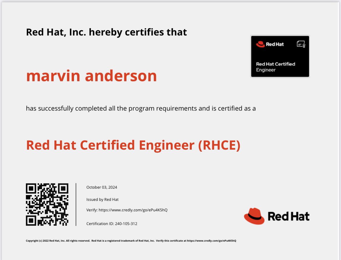 sp4rtan300's tweet image. Dreams really do come true!

Officially RHCE certified 😭

#rhce #rhcsa #redhat
