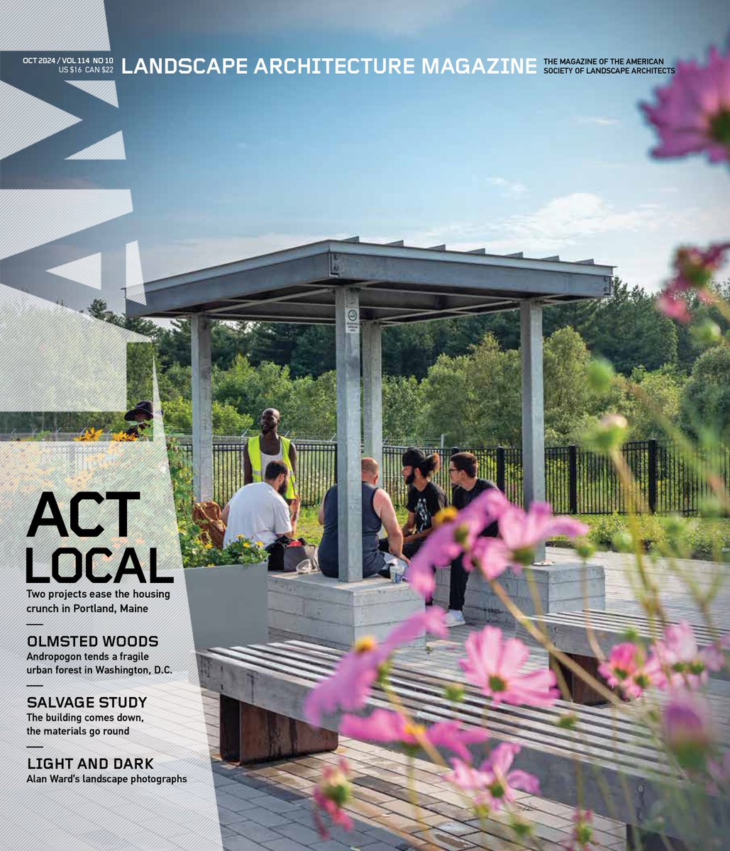landarchmag's tweet photo. OCTOBER 2024: ACT LOCAL 

On the cover: The Homeless Services Center by Aceto Landscape Architects in Portland, Maine. Photography by Sofia Aldinio.

📣 Sign up for Meet the Editors at #ASLA2024 and pitch your project, firm, or idea for a story! Small firms & public practice are especially encouraged.

Where: ASLA Pavilion @ EXPO
When: Oct 6, 10 am-3:30 pm & Oct 7, 10 am-2 pm
How: https://t.co/cr52LTcx7S