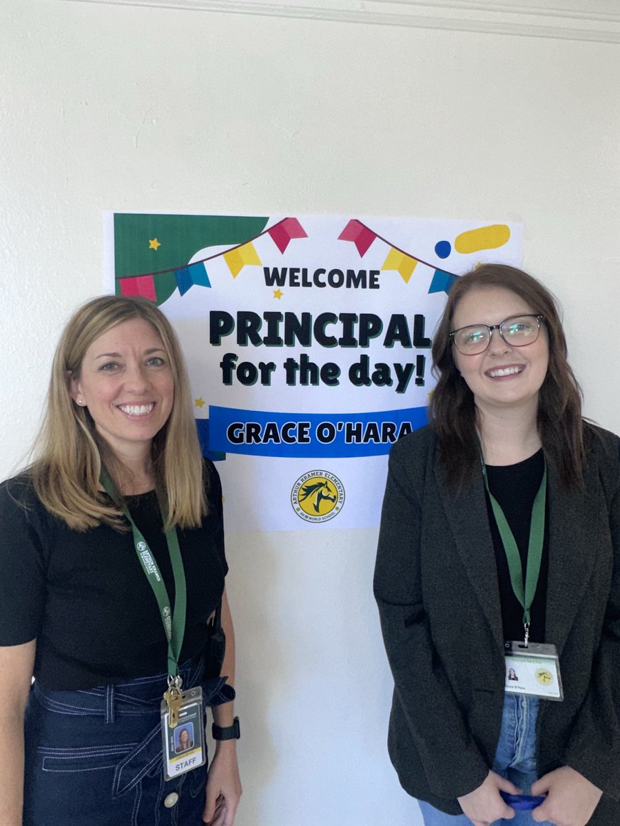 Principal for a Day Grace O’Hara (right) at Kramer Elementary with Principal Bentley!