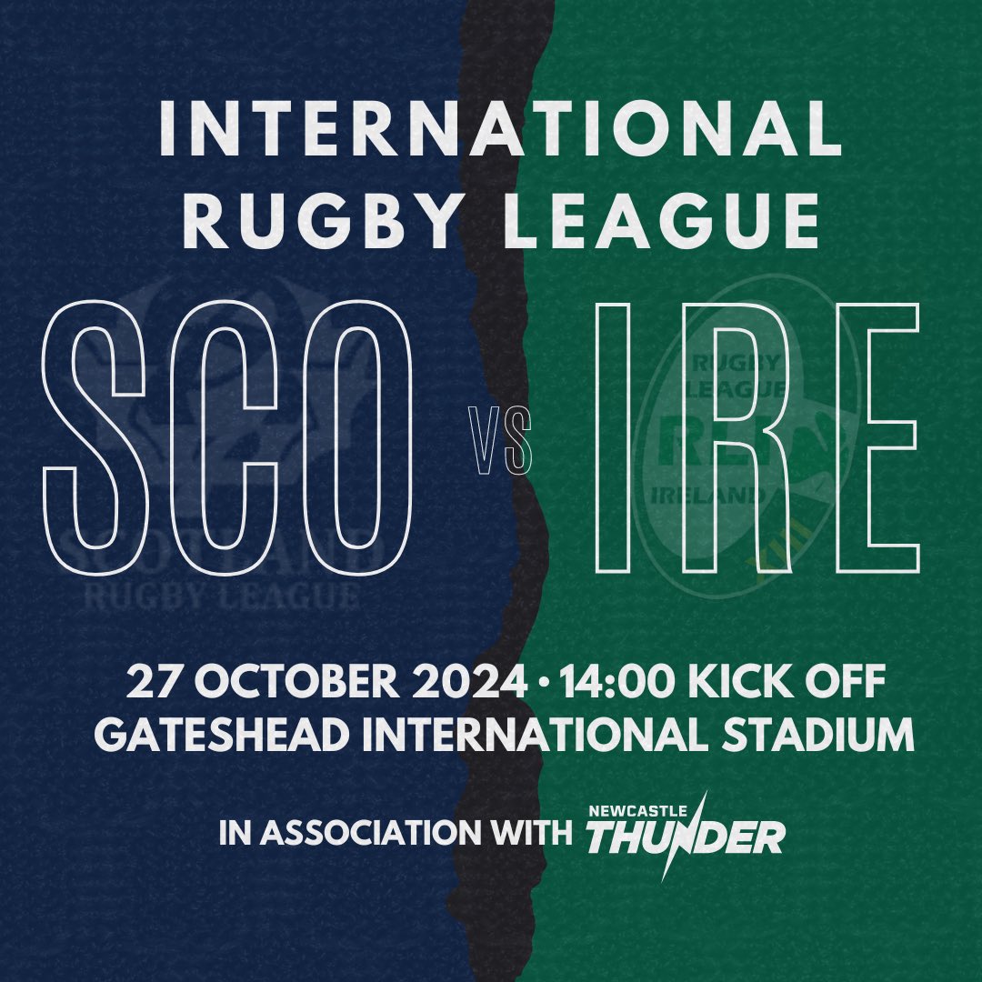 Newcastle Thunder (@thunderrugby) on Twitter photo Join us at Gateshead International Stadium on October 27 for <a href="/scotlandrl/">Scotland Rugby League 🏴</a> versus <a href="/Irelandrl/">Rugby League Ireland</a>. International #rugbyleague rankings are in the balance as the Bravehearts and Wolfhounds look to build their legacy.
Tickets are on sale now ⏬
thunderrugby.co.uk/article/820/ti… Join us at Gateshead International Stadium on October 27 for <a href="/scotlandrl/">Scotland Rugby League 🏴</a> versus <a href="/Irelandrl/">Rugby League Ireland</a>. International #rugbyleague rankings are in the balance as the Bravehearts and Wolfhounds look to build their legacy.
Tickets are on sale now ⏬
thunderrugby.co.uk/article/820/ti…