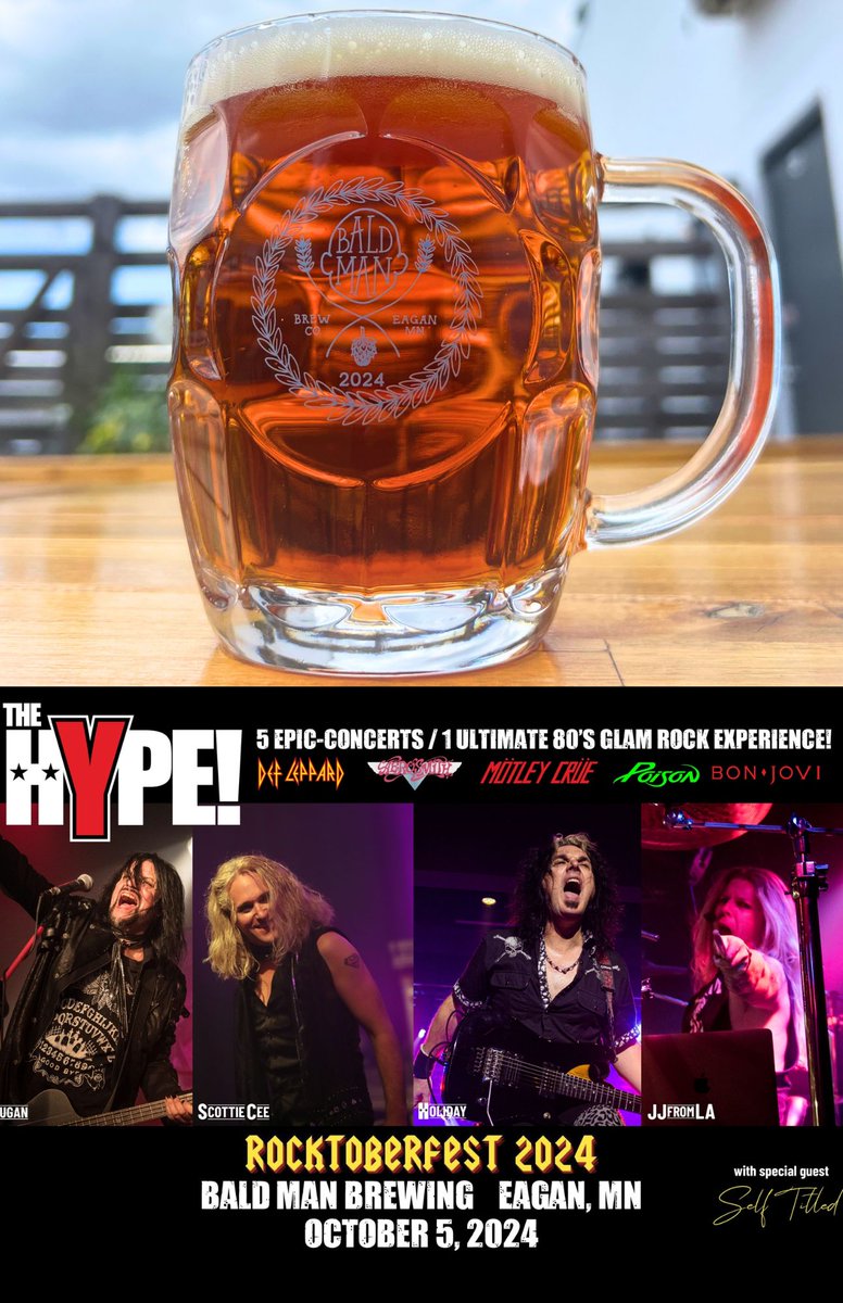 In 2 days, BMB celebrates our award-winning Rocktoberfest Marzen Larger! We will have these 20oz Rocktoberfest 2024 Beer Tankards that you can fill for our 16oz pint prices. 
THE HYPE &amp; Self-Titled rocking out! Tickets are only $20 and can be ordered here: eventcreate.com/e/rocktoberfes…