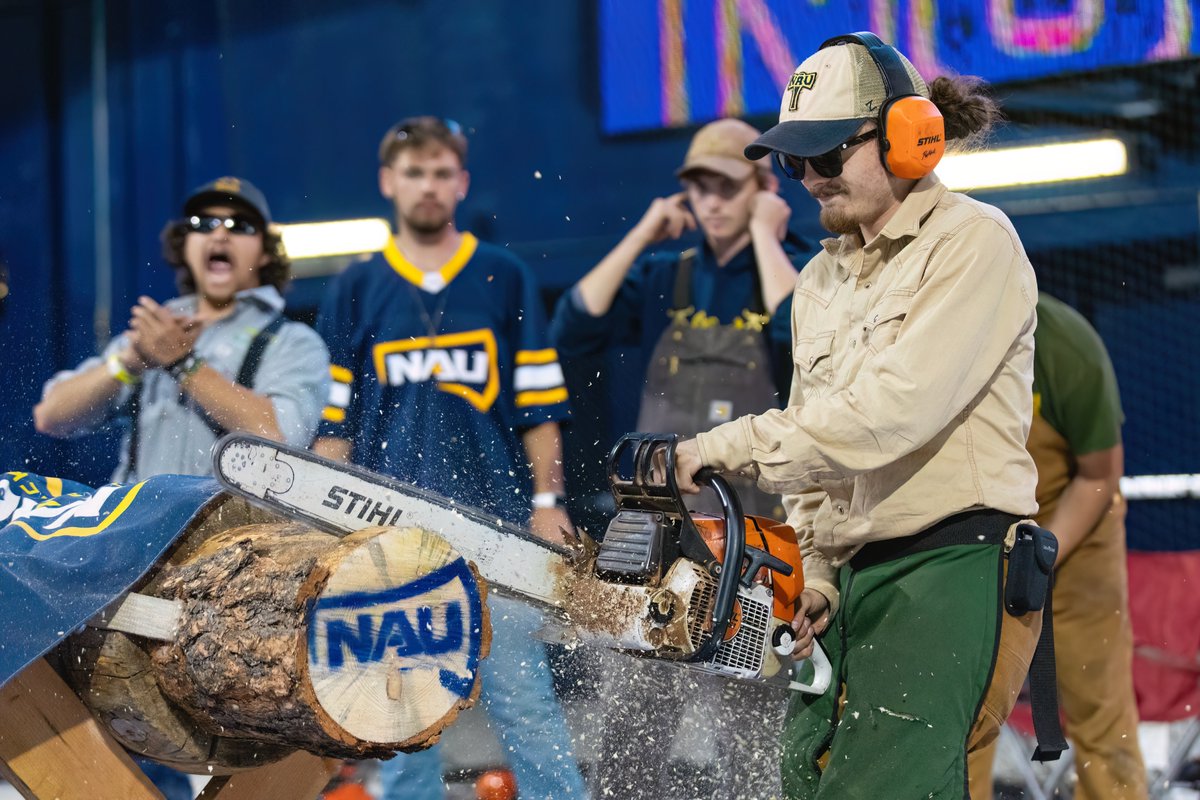 NAUAthletics's tweet photo. Rooted in history. 🌲🪓

Thank you, NAU Logging Team, for being part of the best collegiate tradition!
 
 #RaiseTheFlag https://t.co/07u4UE5xeQ