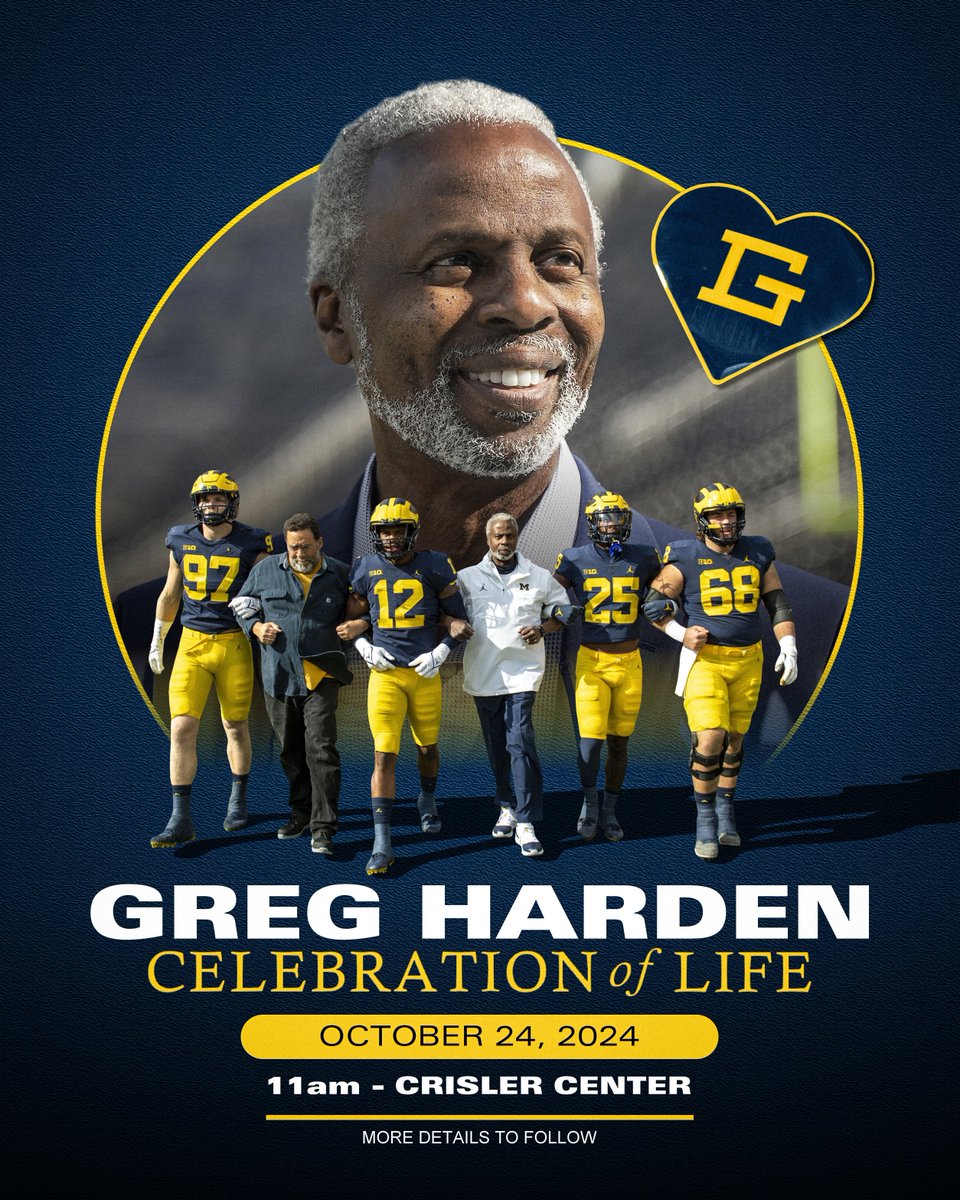 UMichAthletics's tweet image. Greg Harden’s tremendous impact will forever be remembered. Please join us as we celebrate his life on October 24 at Crisler Center.

INFO » myumi.ch/G4xZ1