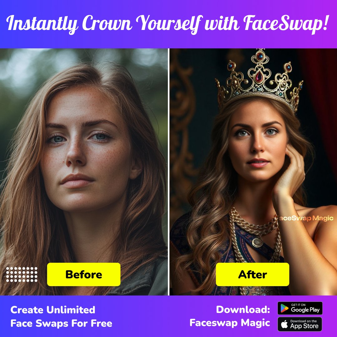 FaceSwapMagic's tweet photo. "👑✨ Reign supreme with #FaceswapMagic! Transform into a queen and let your inner royalty shine. 💫👸 Create your own majestic look today!"

#Faceswap #AIart #AIArtworkwomen #aiartcommunity #Aigenerated #princess #women #royalty #trynow #DownloadNow https://t.co/6LwCRT1hV0