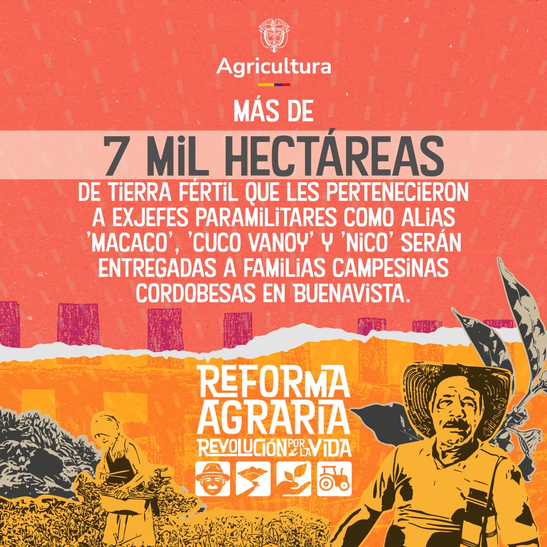 AgenciaTierras's tweet photo. ¡Con la tierra 🌱 haremos una #RevoluciónPorLaVida en Córdoba!

Entregaremos más de 7 mil hectáreas de tierra fértil en Buenavista para darle a las familias campesinas y de comunidades étnicas 👨🏽‍🌾👩🏽‍🌾 una vida digna, hacer justicia social y llevar seguridad alimentaria a la región. https://t.co/XLXv4ZD6IN