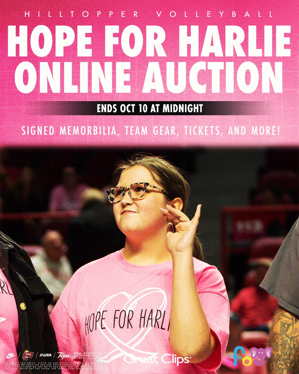 Fans, join us in supporting one of our own, Harlie Bryant! Bryant was diagnosed with a brain tumor behind her eyes in 2011 and been a positive spirit with the WKU Volleyball program.

Head to the link below to check out our auction or even donate! 🔗bit.ly/4dO2bQl