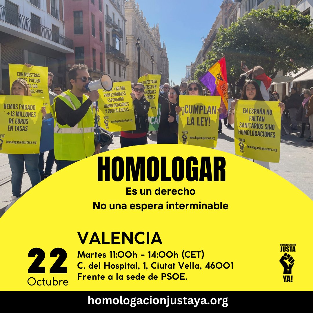 homologacionjya's tweet photo. No puedes asistir a la manifestación en Madrid el 22 de octubre?. ¡Valencia y Barcelona se unen! Prográmate y aprovecha la oportunidad de alzar tu voz.📢. ¡TE ESPERAMOS! #homologacionjustaya @TheObjective_es @elespanolcom @elmundoes @redaccionmedica @valenciaplaza https://t.co/jASVgMhwmq