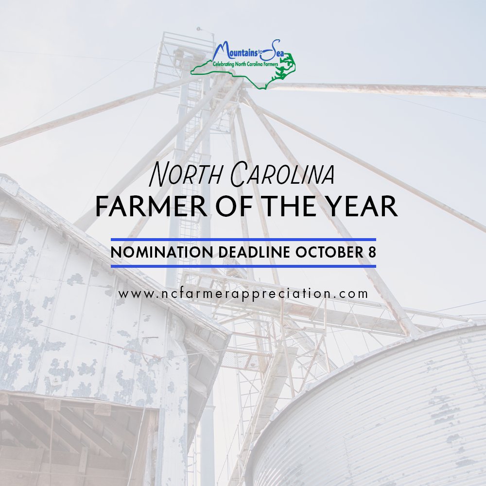TYNCFarmers's tweet photo. Nominations should be received by October 8th.
Steps:
 Visit https://t.co/G3MVkUjO2D to download application

 All applications must be submitted by local Extension, Soil &amp; Water District, or Forestry Service offices.
#ncfarmersappreciationday #mountaintosea https://t.co/znF49qQTwA
